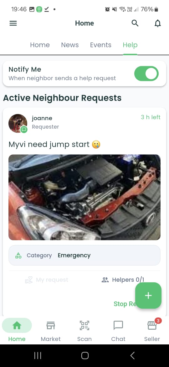 Weplace help request screen