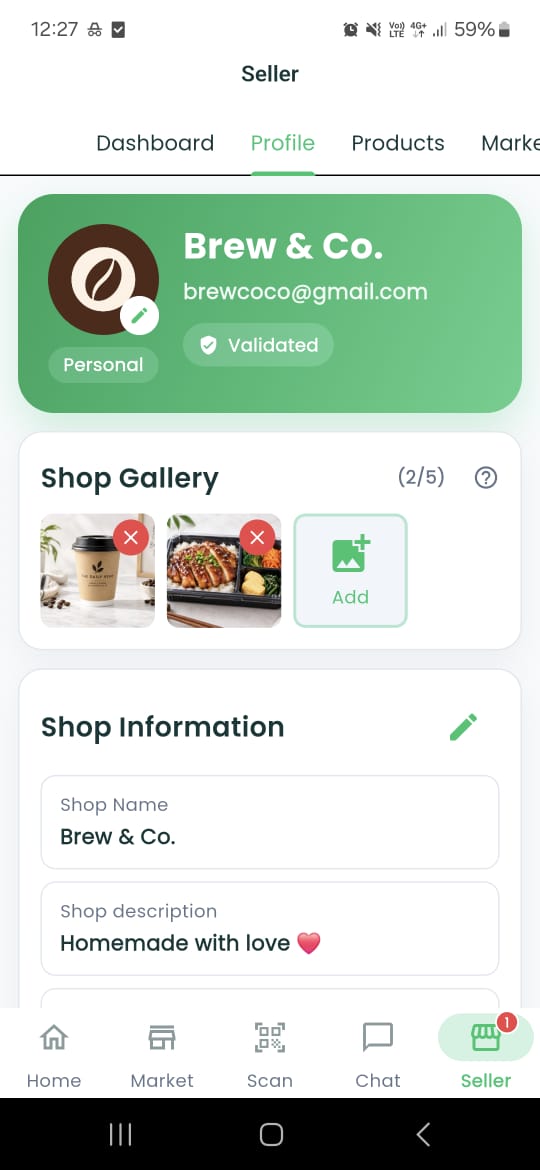 Shop profile screen