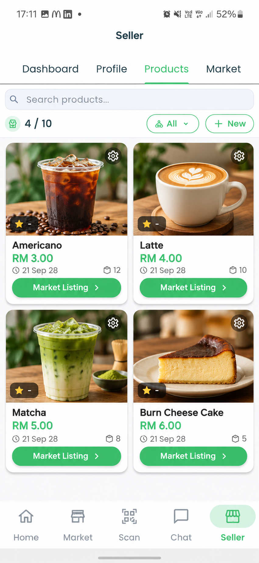 Product management screen