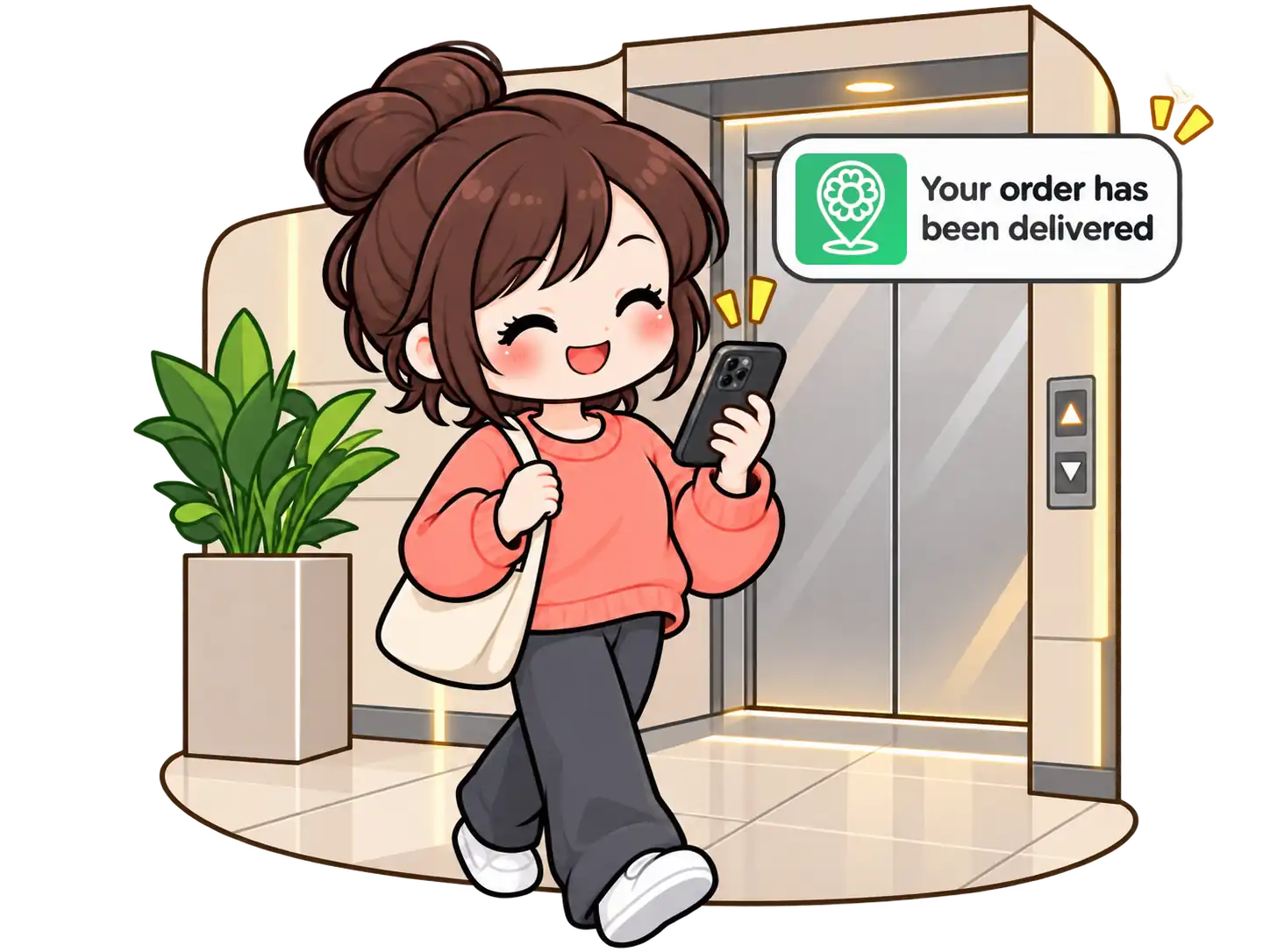 A buyer goes to the lobby to collect an order